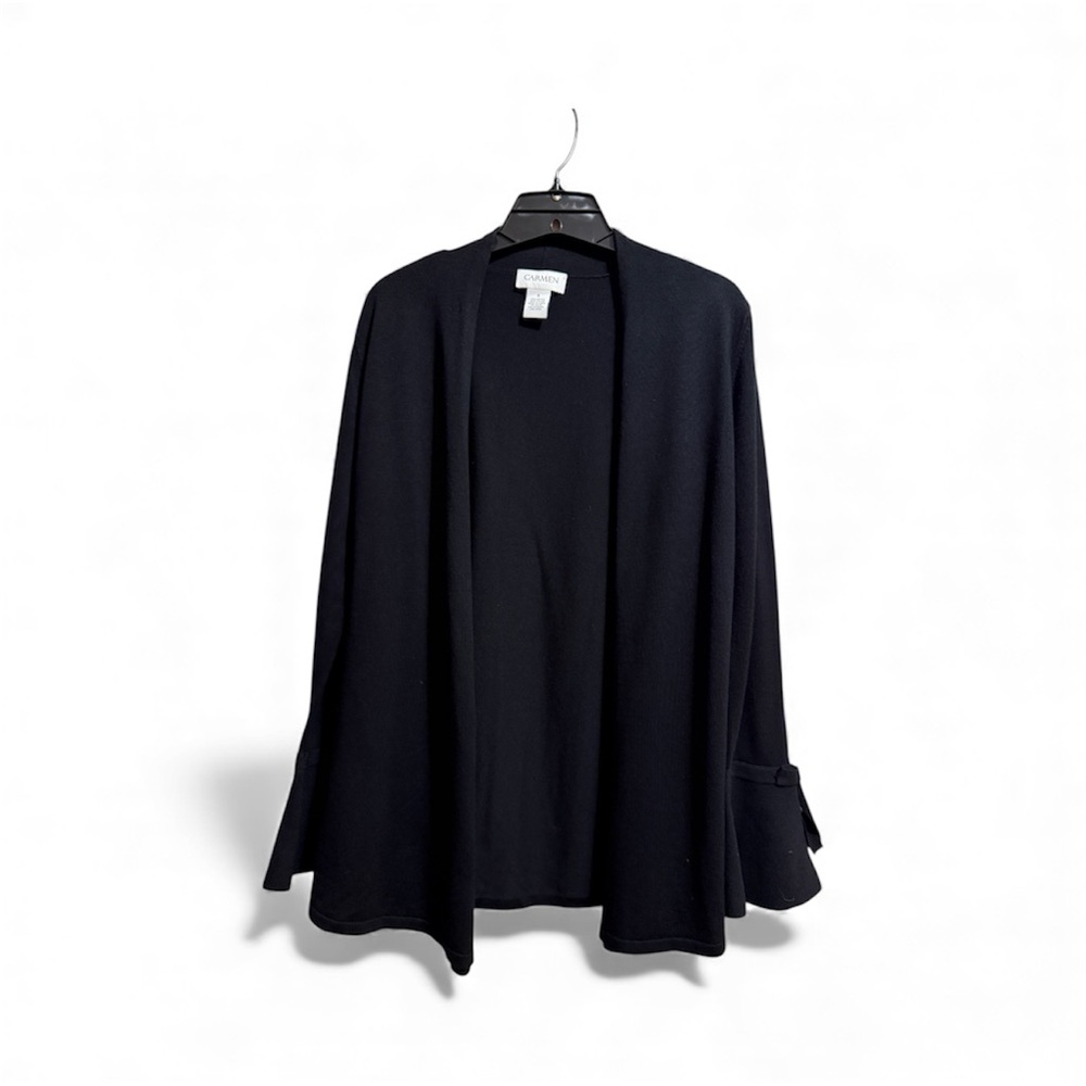 Carmen Marc Valvo Black Open Front Women's Cardigan Small